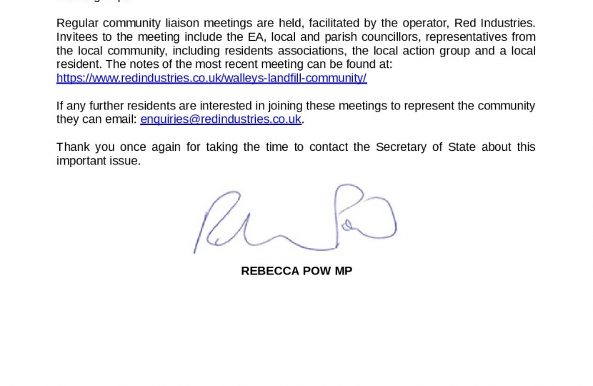 Ministerial response - Walley's Quarry page 2