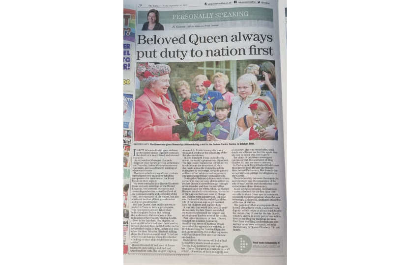 Stoke Sentinel Personally Speaking Column: "Beloved Queen always put duty to nation first"