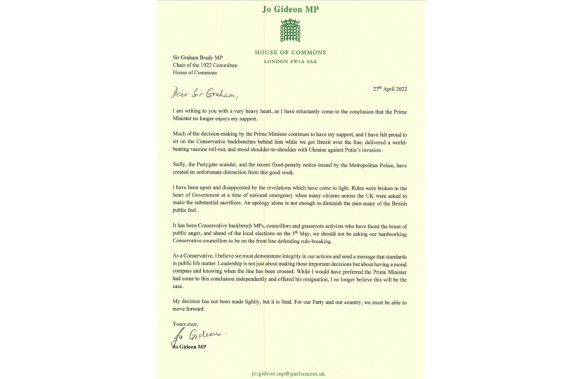 With a very heavy heart, I submitted a letter of no confidence to the 1922 committee two months ago. I think it should now be clear to everyone that the Prime Minister must go.