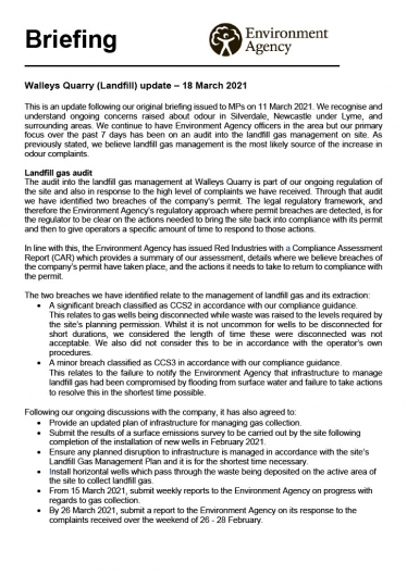 Page 1of EA briefing to MPs on Walleys Quarry