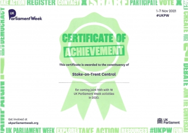 Stoke Central Certificate of Achievement