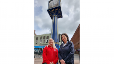 Blue Clock in Hanley has been repaired, painted and is now telling the correct time.